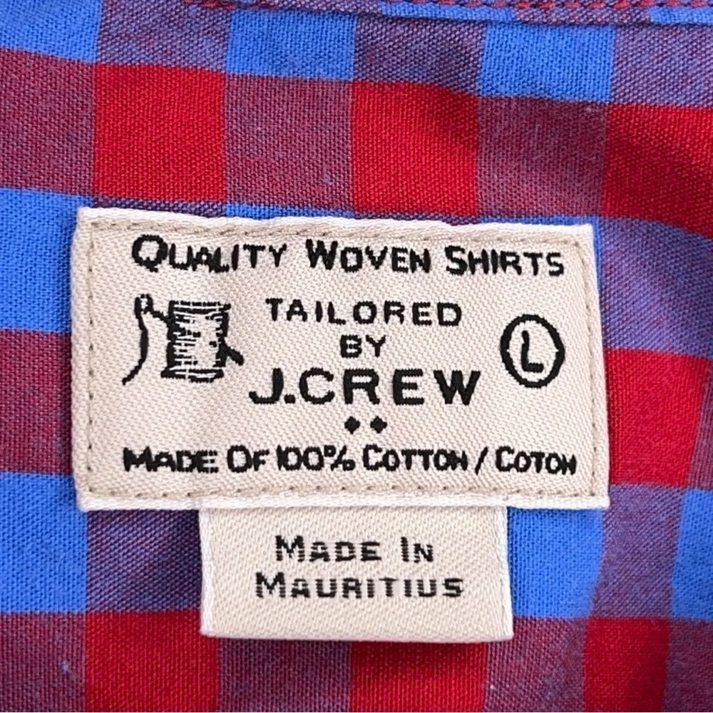 Large J Crew Mens Plaid Shirt Blue Red Cotton Button Front Long Sleeve Preppy